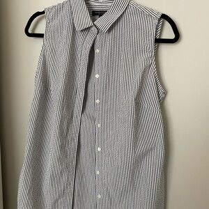Banana Republic Black and White Striped Button-Down Sleeveless Shirt
